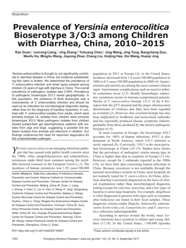 Prevalence of Yersinia Enterocolitica Bioserotype 3/O:3 Among Children