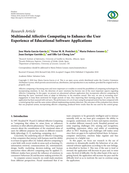 Research Article Multimodal Affective Computing to Enhance the User Experience of Educational Software Applications