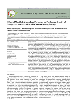 Effect of Modified Atmosphere Packaging on Postharvest Quality of Mango Cvs. Sindhri and Sufaid Chaunsa During Storage