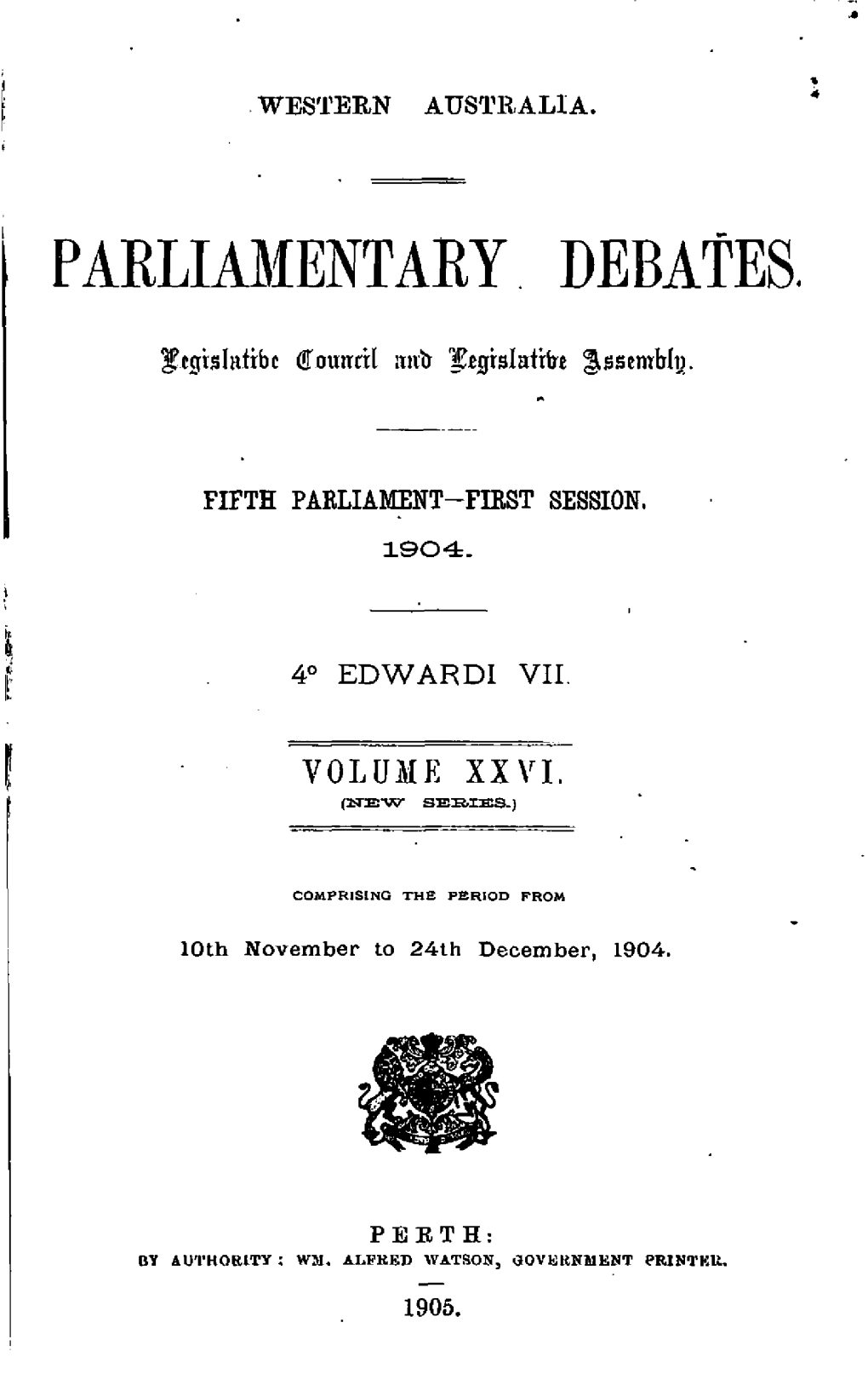 Hansard Index 1904