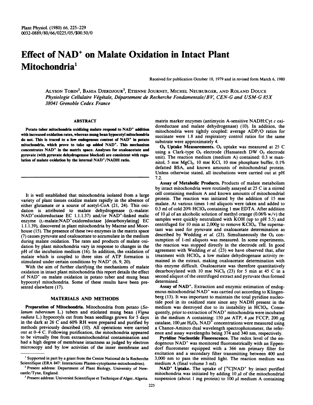 Mitochondria' Received for Publication October 18, 1979 and in Revised Form March 6, 1980