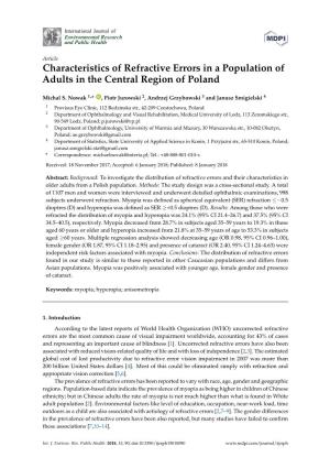 Characteristics of Refractive Errors in a Population of Adults in the Central Region of Poland