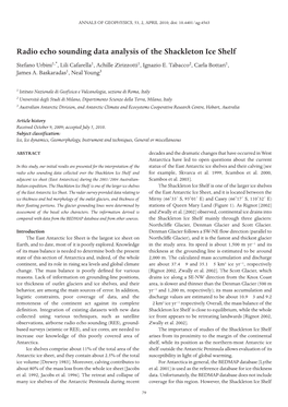 Radio Echo Sounding Data Analysis of the Shackleton Ice Shelf Stefano Urbini1,*, Lili Cafarella1, Achille Zirizzotti1, Ignazio E