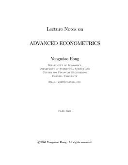Lecture Notes on ADVANCED ECONOMETRICS