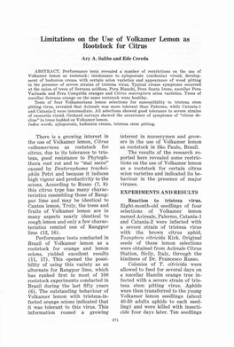 Limitations on the Use of Volkamer Lemon As Rootstock for Citrus