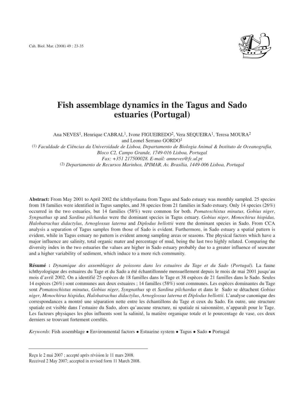 Fish Assemblage Dynamics in the Tagus and Sado Estuaries (Portugal)
