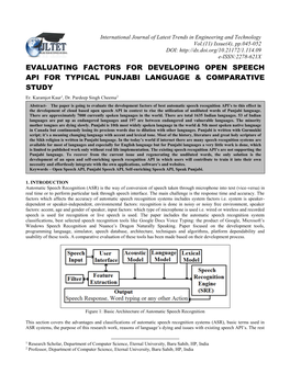 Evaluating Factors for Developing Open Speech Api for Typical Punjabi Language & Comparative Study