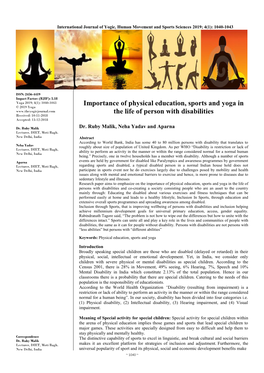 Importance of Physical Education, Sports and Yoga in the Life of Person