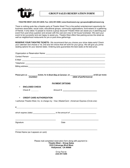 Group Sales Reservation Form