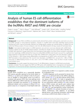 Analysis of Human ES Cell Differentiation Establishes That the Dominant Isoforms of the Lncrnas RMST and FIRRE Are Circular Osagie G