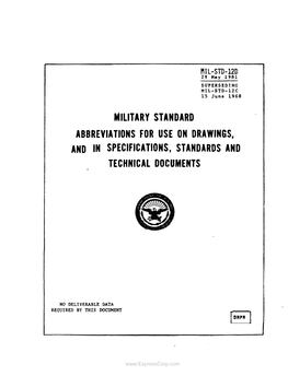 MILITARY STANDARD ABBREVIATIONS for USE on DRAWINGS, and in Specifications, STANDARDS and TECHNICAL DOCUMENTS