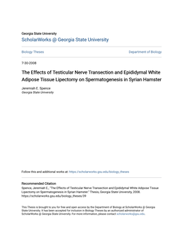 The Effects of Testicular Nerve Transection and Epididymal White Adipose Tissue Lipectomy on Spermatogenesis in Syrian Hamster