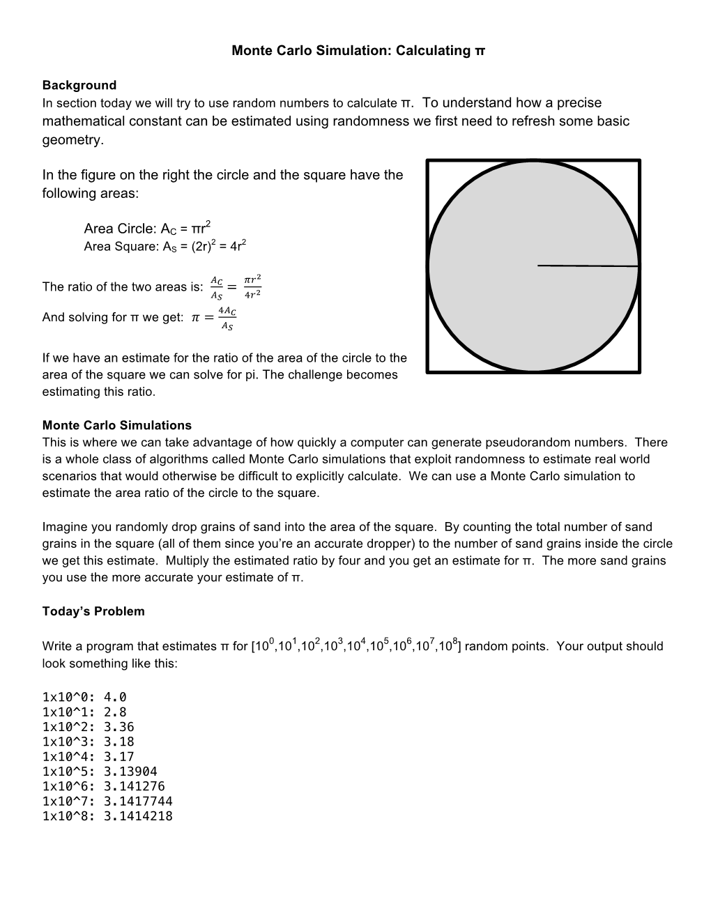 Monte Carlo Simulation: Calculating Π