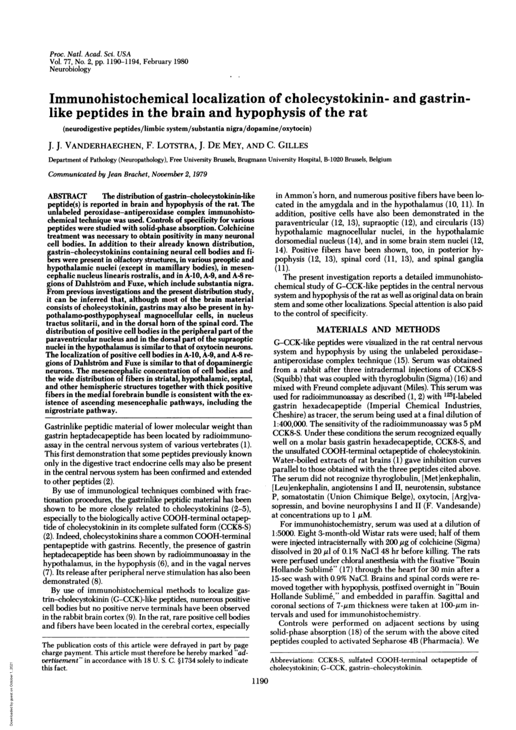 Immunohistochemical Localization of Cholecystokinin- and Gastrin