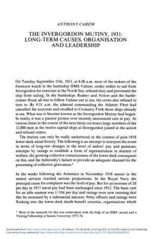 The Invergordon Mutiny, 1931: Long-Term Causes, Organisation and Leadership