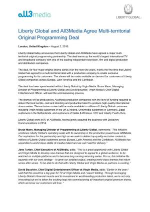Liberty Global and All3media Agree Multi-Territorial Original Programming Deal