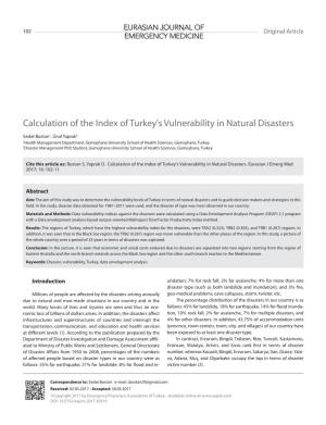 Calculation of the Index of Turkey's Vulnerability in Natural Disasters