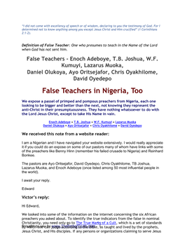 False Teachers in Nigeria, Too