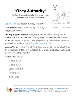 Obey Authority” the Ten Commandments for Kids Lesson #6 on Honoring Your Father and Mother