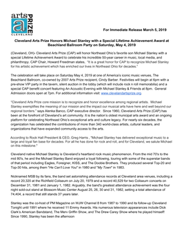 For Immediate Release March 5, 2019 Cleveland Arts Prize Honors