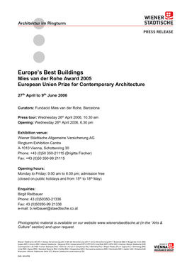 Europe's Best Buildings Mies Van Der Rohe Award 2005 European Union
