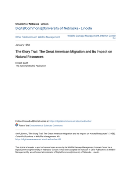 The Glory Trail: the Great American Migration and Its Impact on Natural Resources