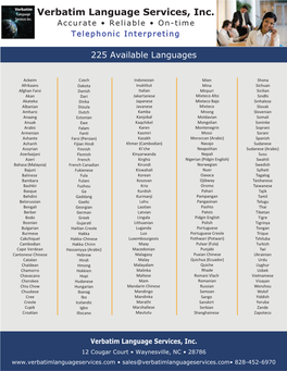 VLS Telephonic Interpretation Language List NEW 7-14-17 FOR