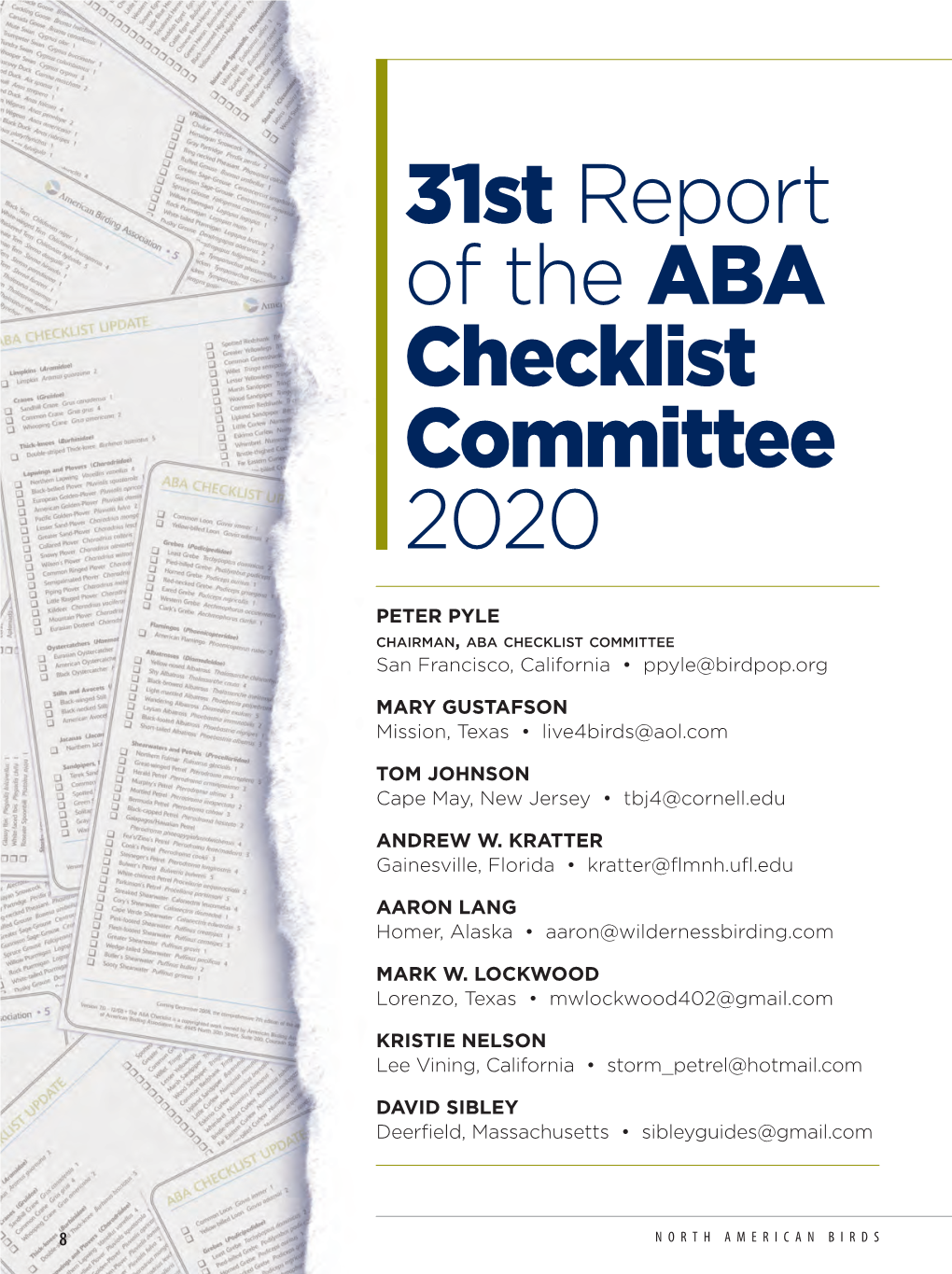 31St Report of the ABA Checklist Committee 2020