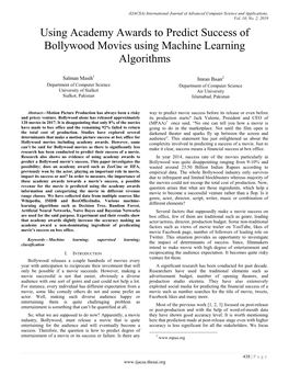 Using Academy Awards to Predict Success of Bollywood Movies Using Machine Learning Algorithms
