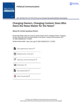 Changing Owners, Changing Content: Does Who Owns the News Matter for the News?