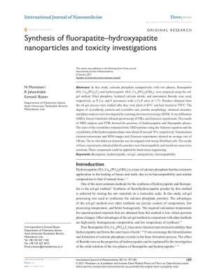 Synthesis of Fluorapatite–Hydroxyapatite Nanoparticles and Toxicity Investigations
