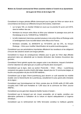 Motion Du Conseil Communal De Virton Unanime Relative À L'avenir Et