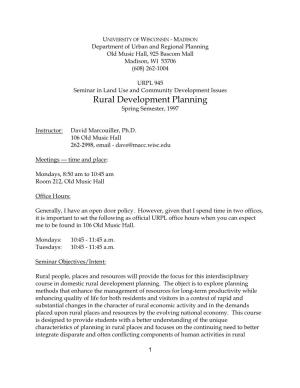 Rural Development Planning Spring Semester, 1997