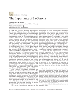 The Importance of La Corona1 Marcello A