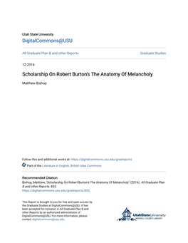 Scholarship on Robert Burton's the Anatomy of Melancholy