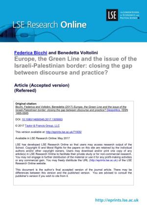 Europe, the Green Line and the Issue of the Israeli-Palestinian Border: Closing the Gap Between Discourse and Practice?