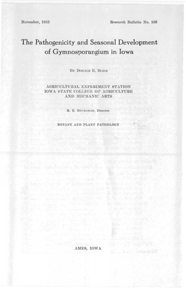 The Pathogenicity and Seasonal Development of Gymnosporangium in Iowa