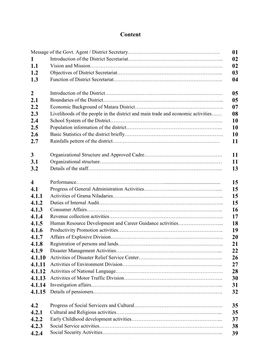 Performance Report and Accounts of the District Secretariat