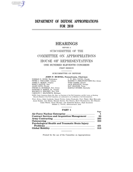 Department of Defense Appropriations for 2010 Hearings Committee on Appropriations