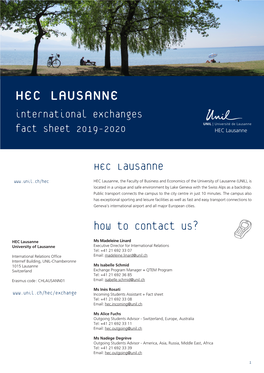 HEC LAUSANNE International Exchanges Fact Sheet 2019-2020