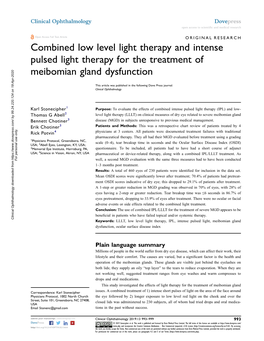Combined Low Level Light Therapy and Intense Pulsed Light Therapy for the Treatment of Meibomian Gland Dysfunction