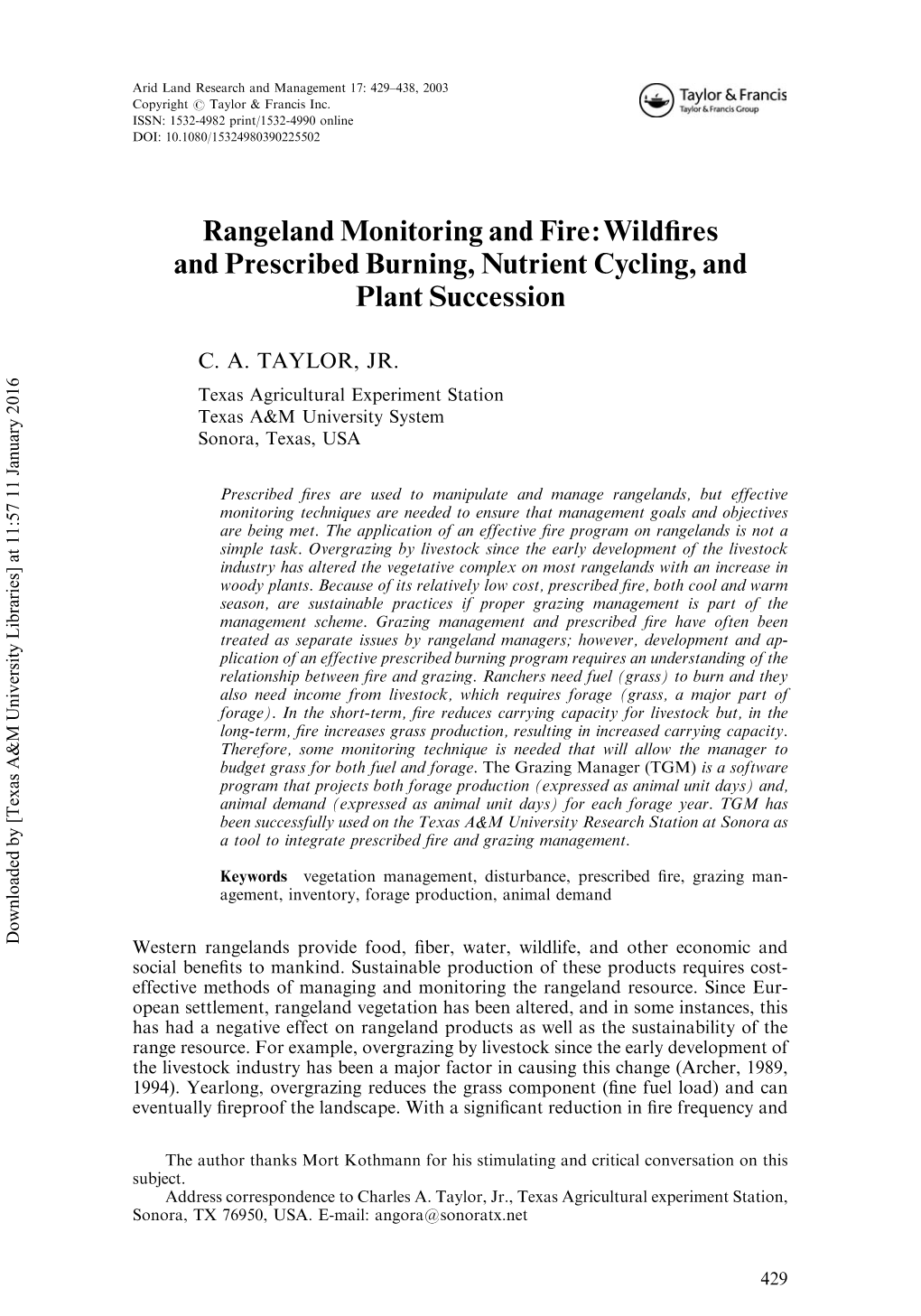 Rangeland Monitoring and Fire: Wild¢Res and Prescribed Burning