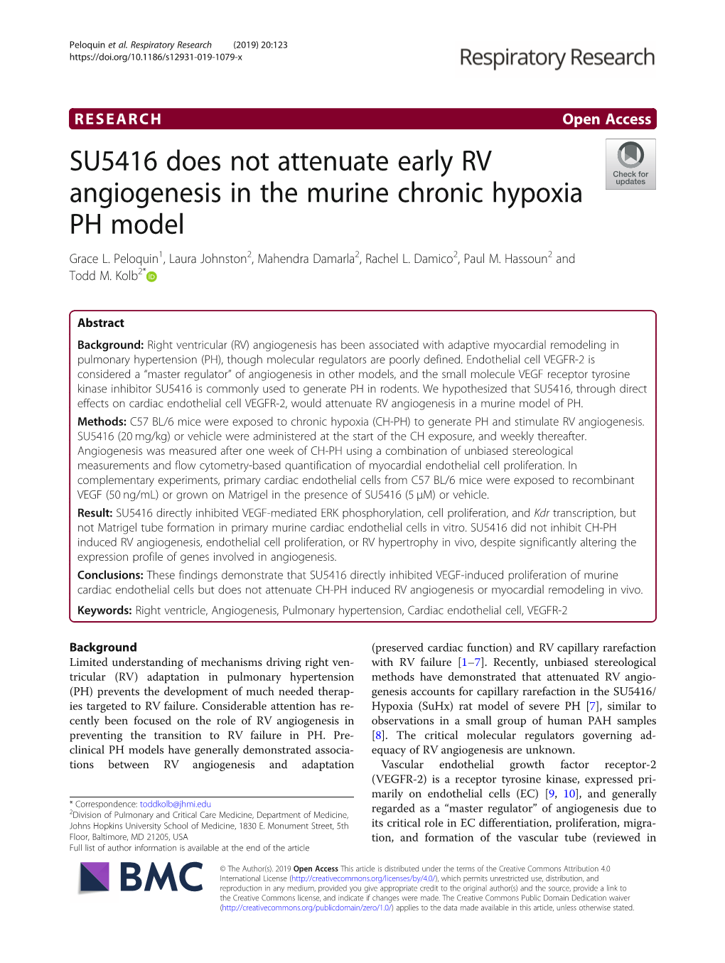SU5416 Does Not Attenuate Early RV Angiogenesis in the Murine Chronic Hypoxia PH Model Grace L
