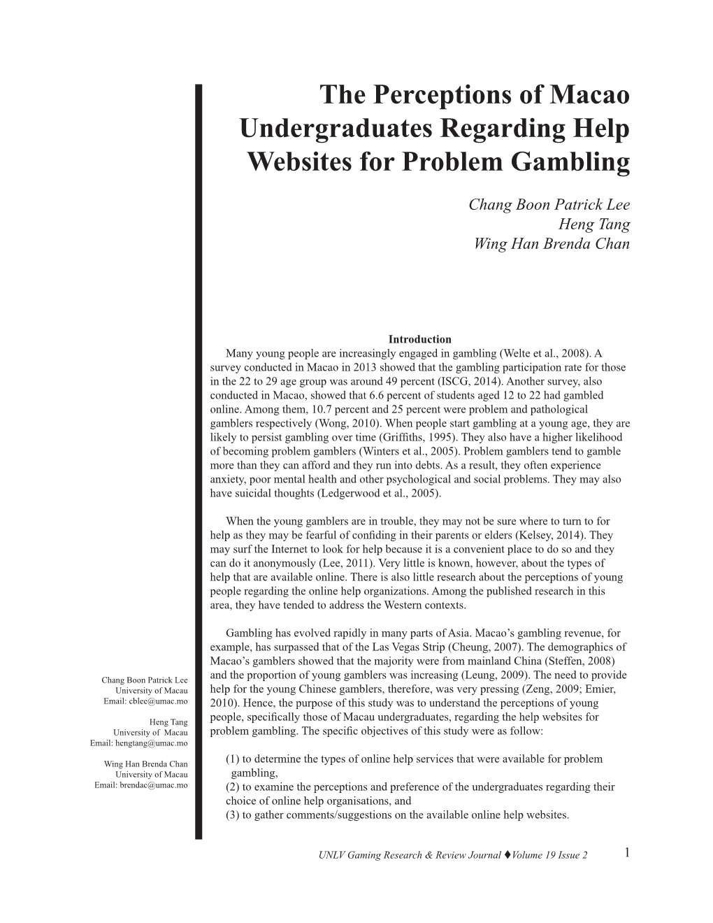 The Perceptions of Macao Undergraduates Regarding Help Websites for Problem Gambling