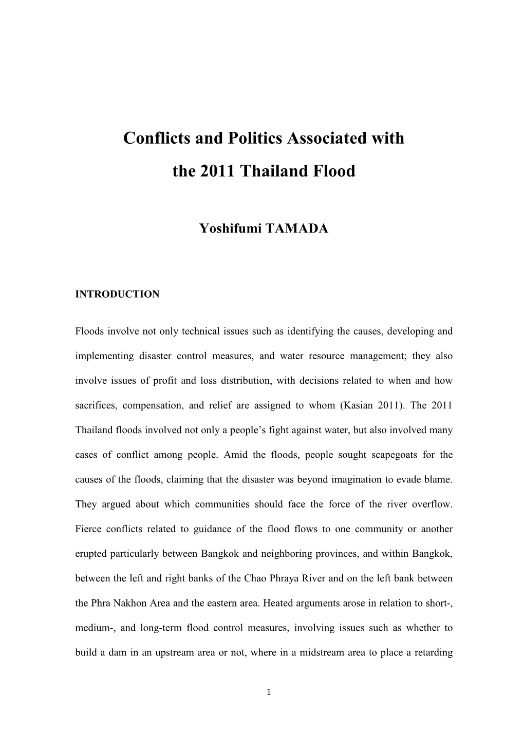 Conflicts and Politics Associated with the 2011 Thailand Flood