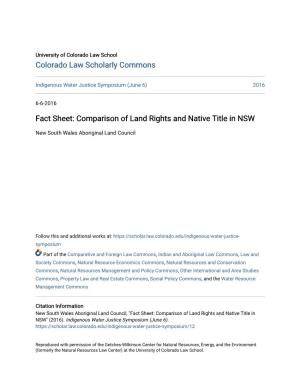Fact Sheet: Comparison of Land Rights and Native Title in NSW