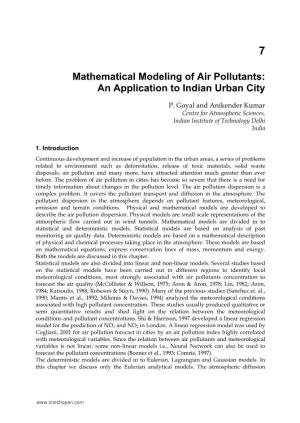 Mathematical Modeling of Air Pollutants: an Application to Indian Urban City