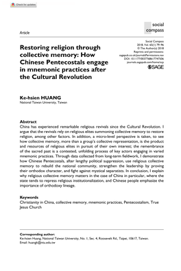 Restoring Religion Through Collective Memory: How Chinese