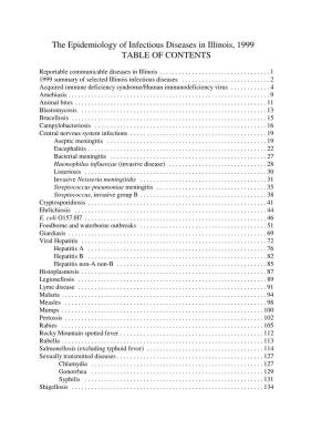 The Epidemiology of Infectious Diseases in Illinois, 1999 TABLE of CONTENTS