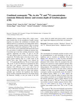Combined Cosmogenic 10Be, in Situ 14C and 36Cl Concentrations Constrain Holocene History and Erosion Depth of Grueben Glacier (CH)